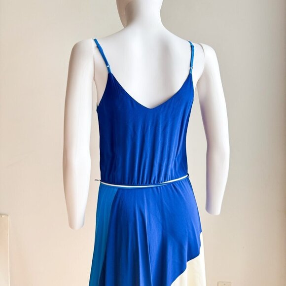 Vintage Tristan Blue Ivory Colour block SILK Midi Dress XS - Picture 4 of 8